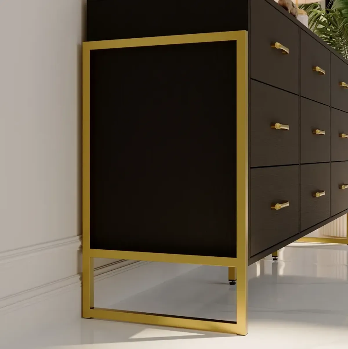 9-Drawer Dresser - Sleek Black & Gold, Premium Quality Chest