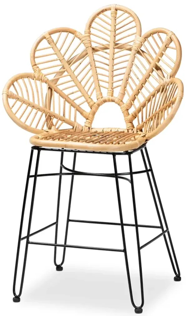 Baxton Studio Garan Modern Bohemian Natural Brown Rattan and Black Metal Counter Stool