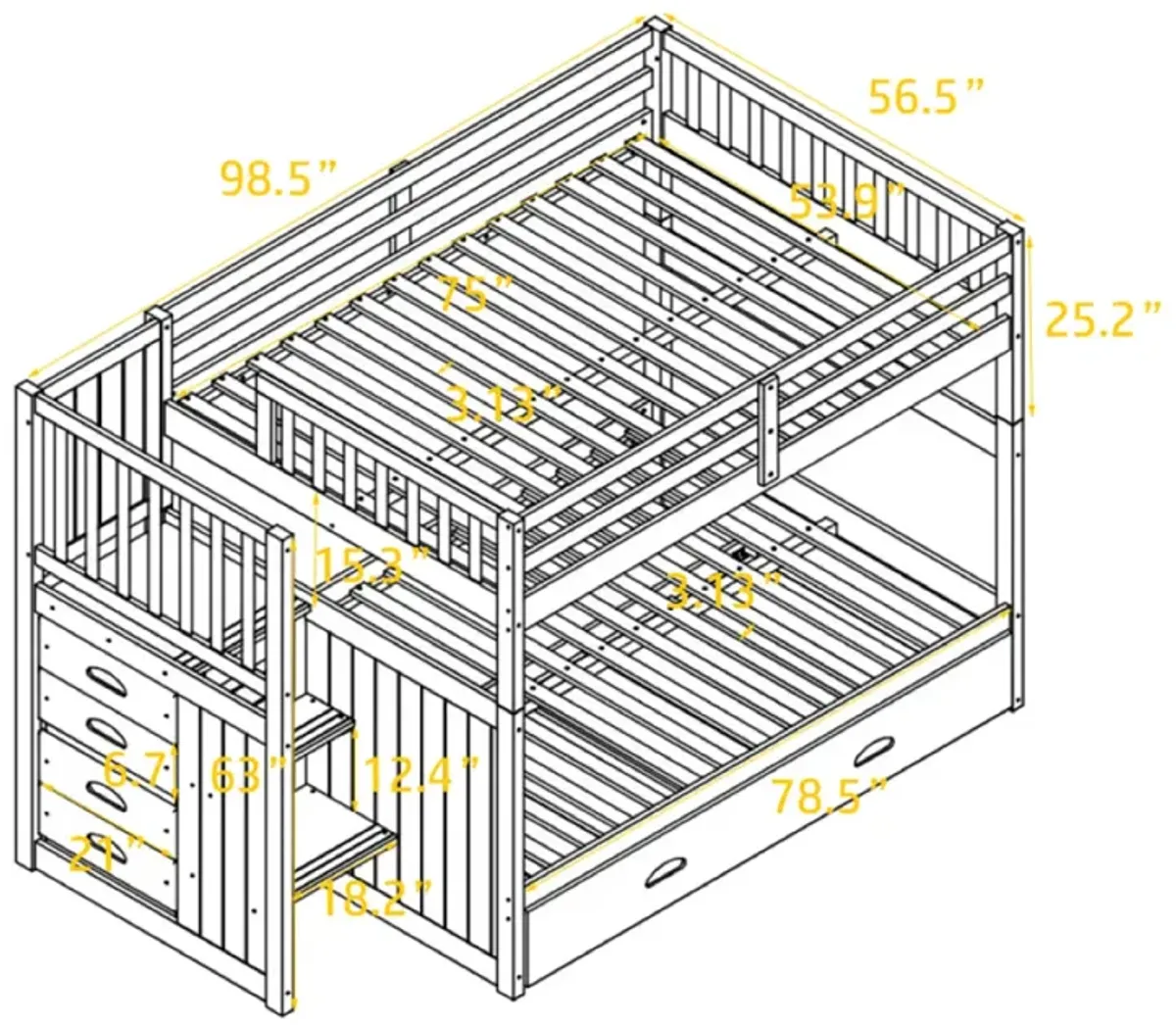 Full Over Full Bunk Bed With Twin Size Trundle