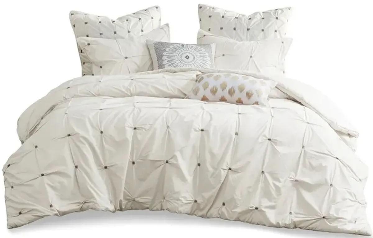 Gracie Mills Velez 3-Piece Modern Elastic Embroidered Cotton Duvet Cover Set