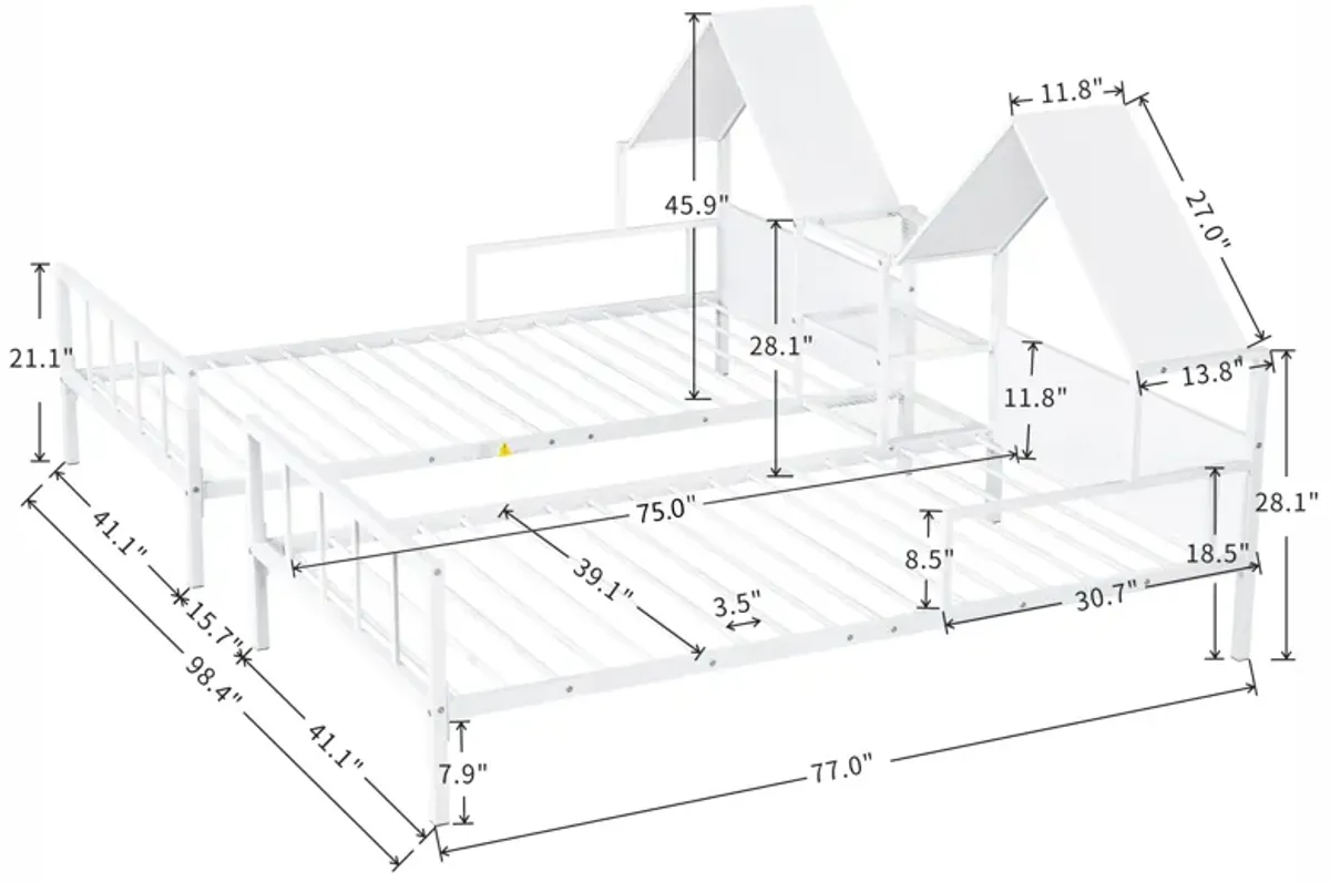 Merax Platform Double Beds with House Headboard