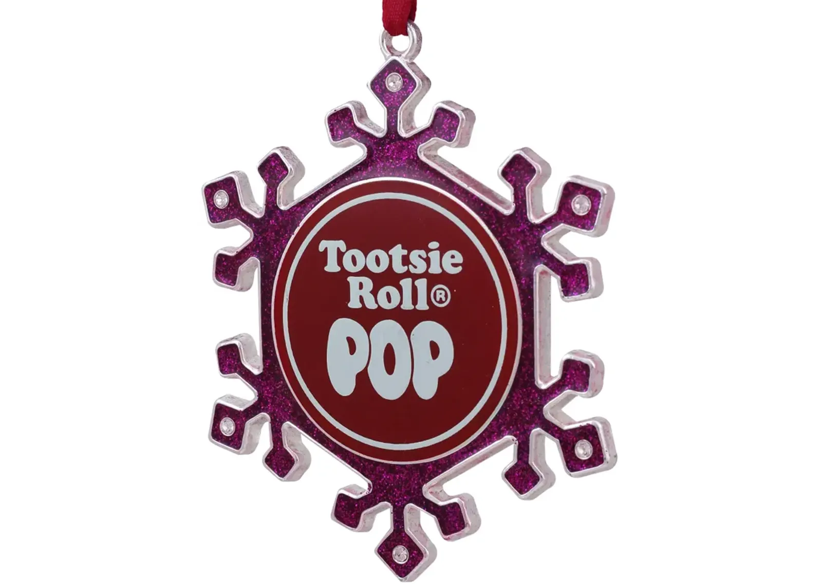 3.5" Silver Plated Pink Snowflake Tootsie Roll Pop Candy Logo Christmas Ornament with European Crystals