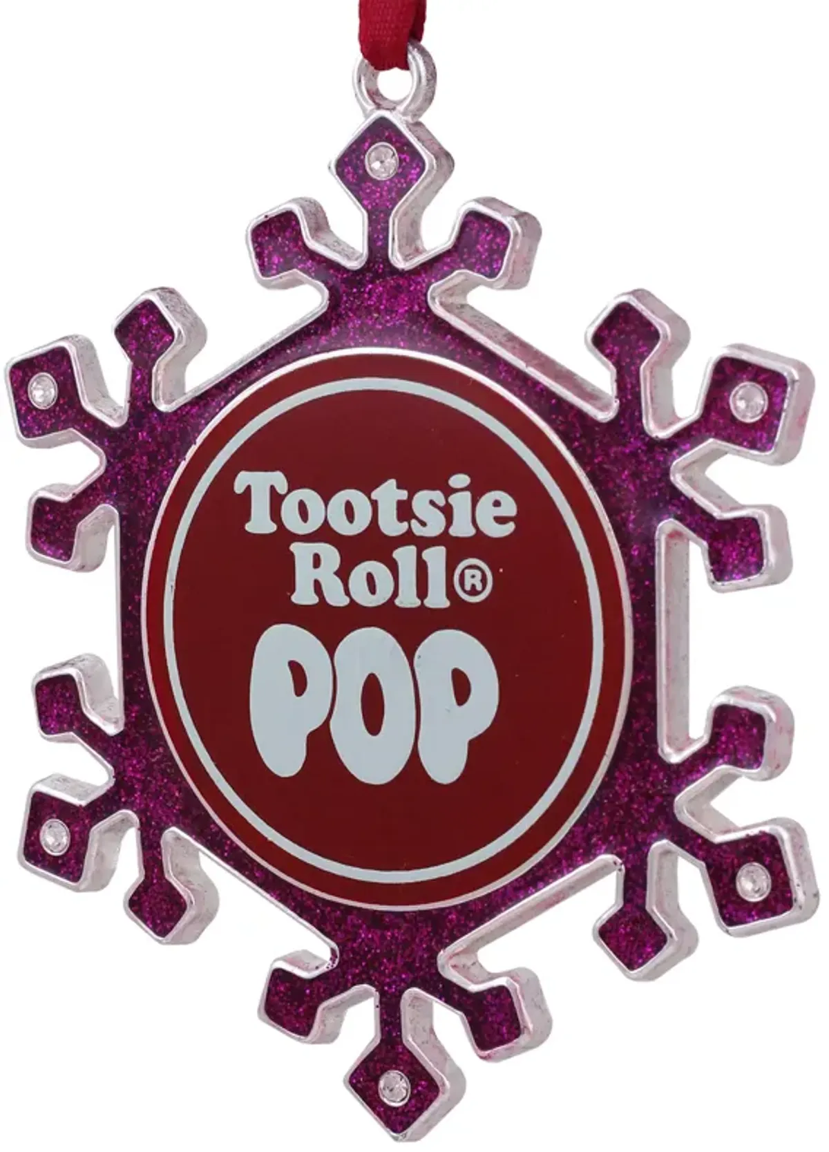 3.5" Silver Plated Pink Snowflake Tootsie Roll Pop Candy Logo Christmas Ornament with European Crystals