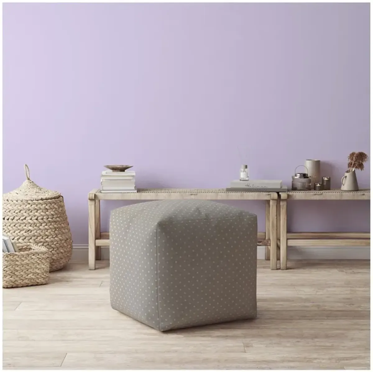 Hivvago 17" Grey Polka Dots Pouf Ottoman