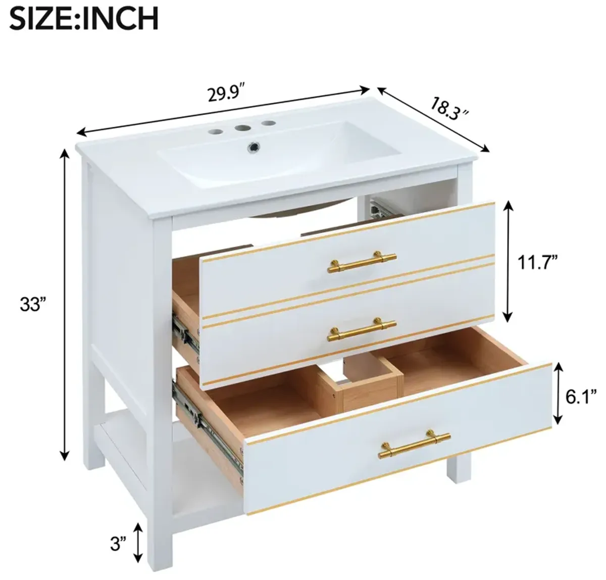 Gewnee 30" Bathroom Vanity  Cabinet  White