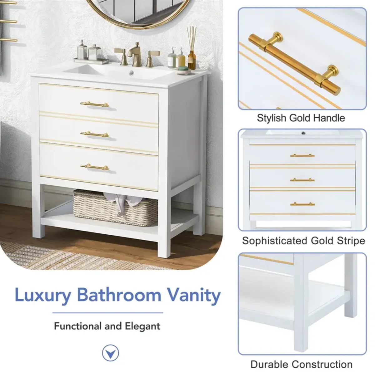 Gewnee 30" Bathroom Vanity  Cabinet  White