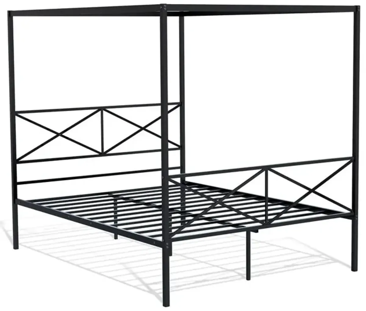 East West Furniture GEQCBLK Glendale Platform Bed Frame with Modern Style Headboard and Footboard - Canopy Metal Frame in Powder Coating Black