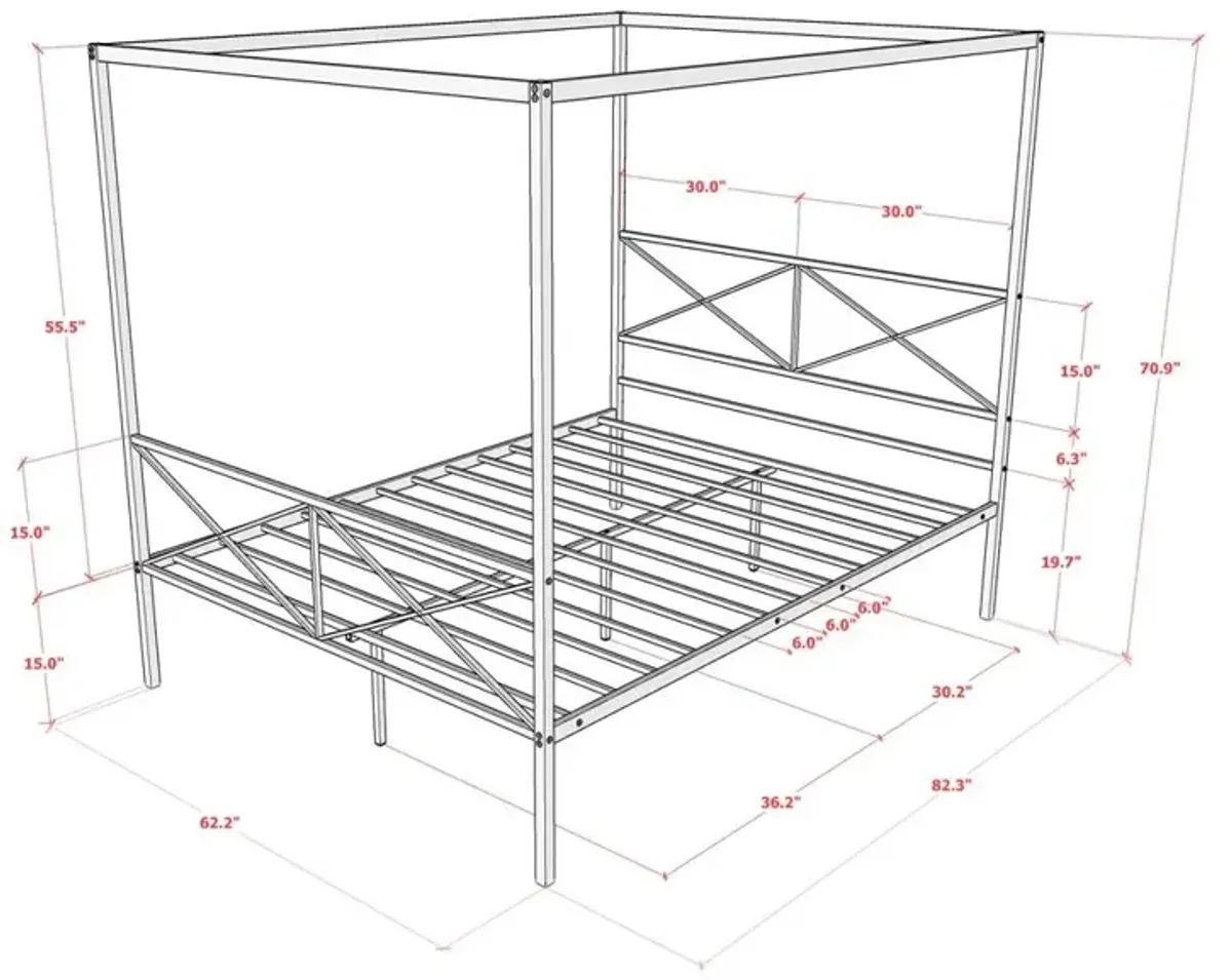 East West Furniture GEQCBLK Glendale Platform Bed Frame with Modern Style Headboard and Footboard - Canopy Metal Frame in Powder Coating Black