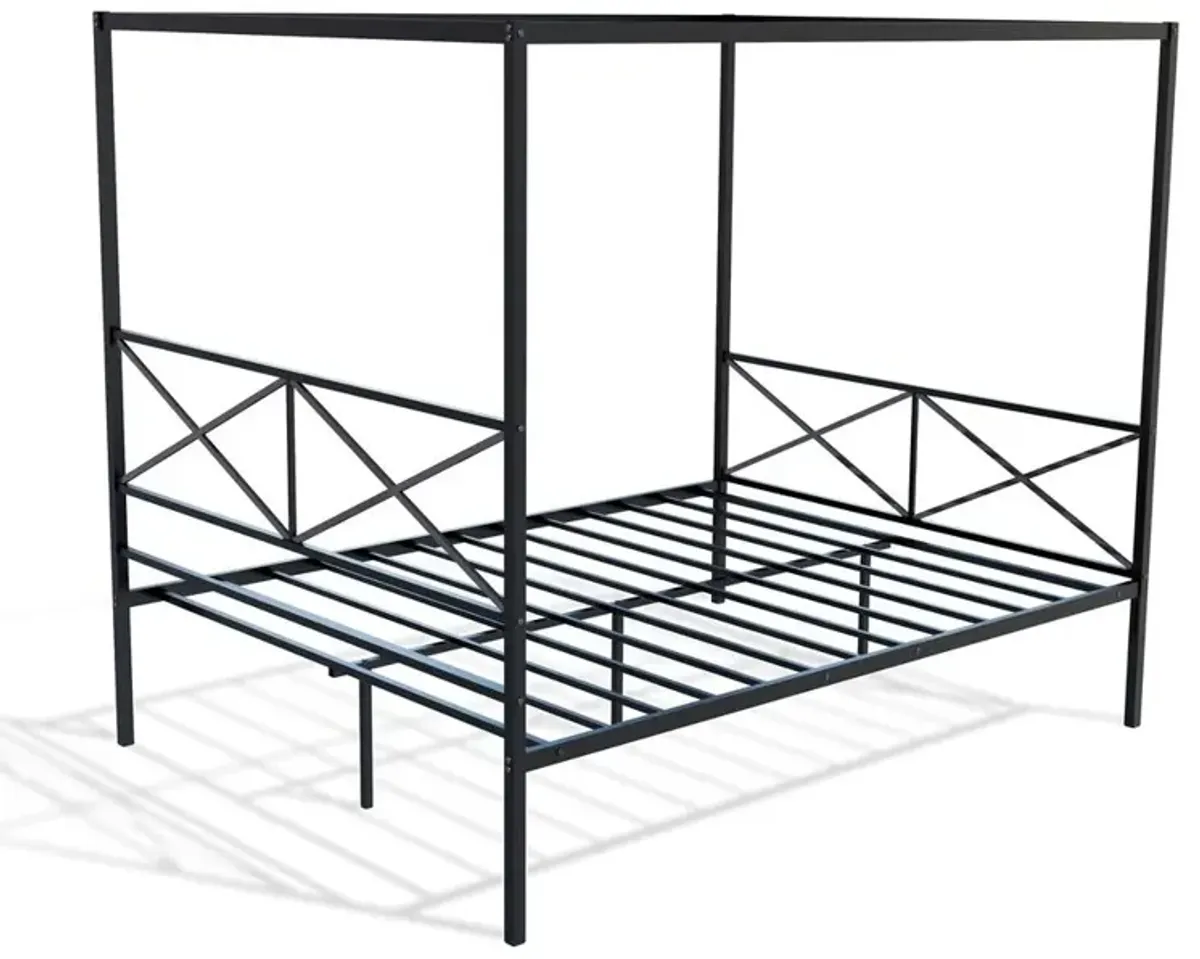 East West Furniture GEQCBLK Glendale Platform Bed Frame with Modern Style Headboard and Footboard - Canopy Metal Frame in Powder Coating Black