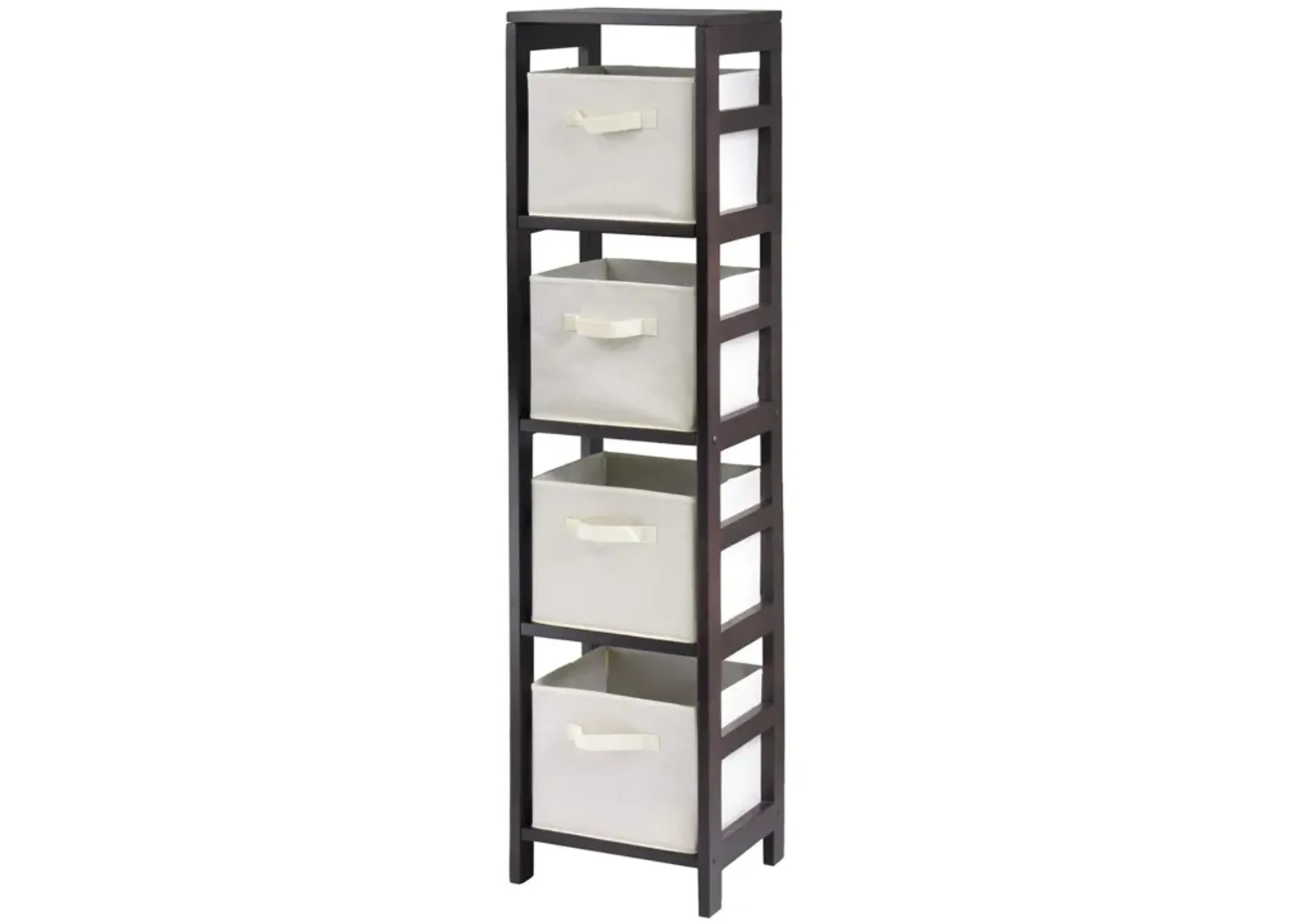 Capri 5-Pc Storage Shelf with 4 Foldable Fabric Baskets, Espresso and Beige