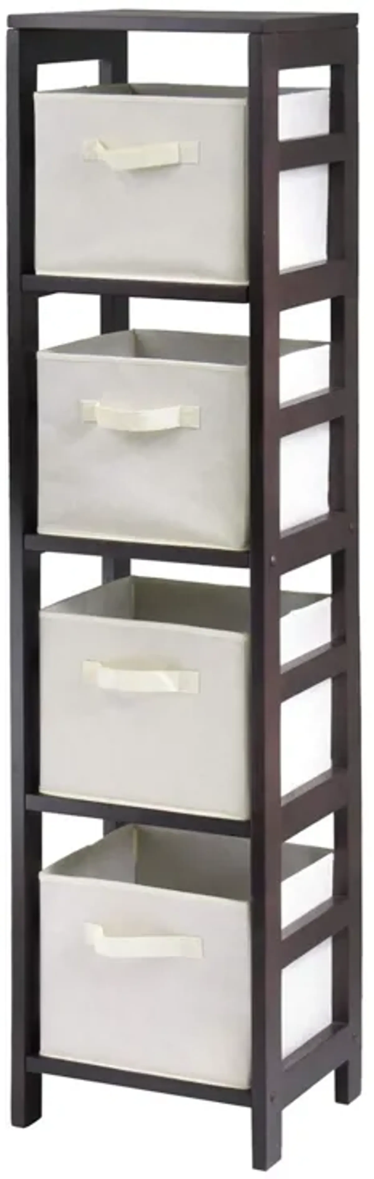 Capri 5-Pc Storage Shelf with 4 Foldable Fabric Baskets, Espresso and Beige