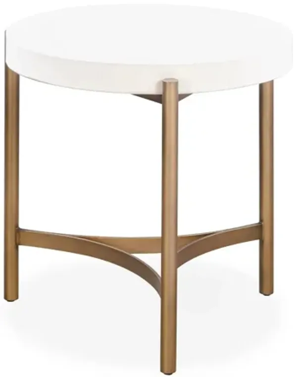 Benjara Leyu 23 Inch Round Side End Table, Concrete Top, Tripod Base, White and Gold Bronze