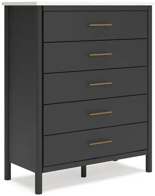Mooran Tall Dresser Chest, 5 Drawers, Modern Marble Finish Top, Black - Benzara