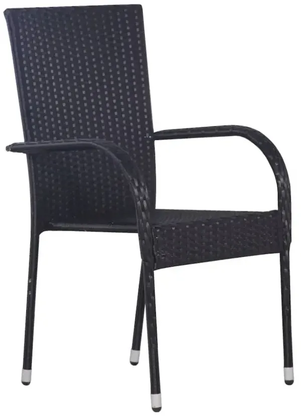 Dining Chair Set of 4 Black PE rattan, powder-coated steel