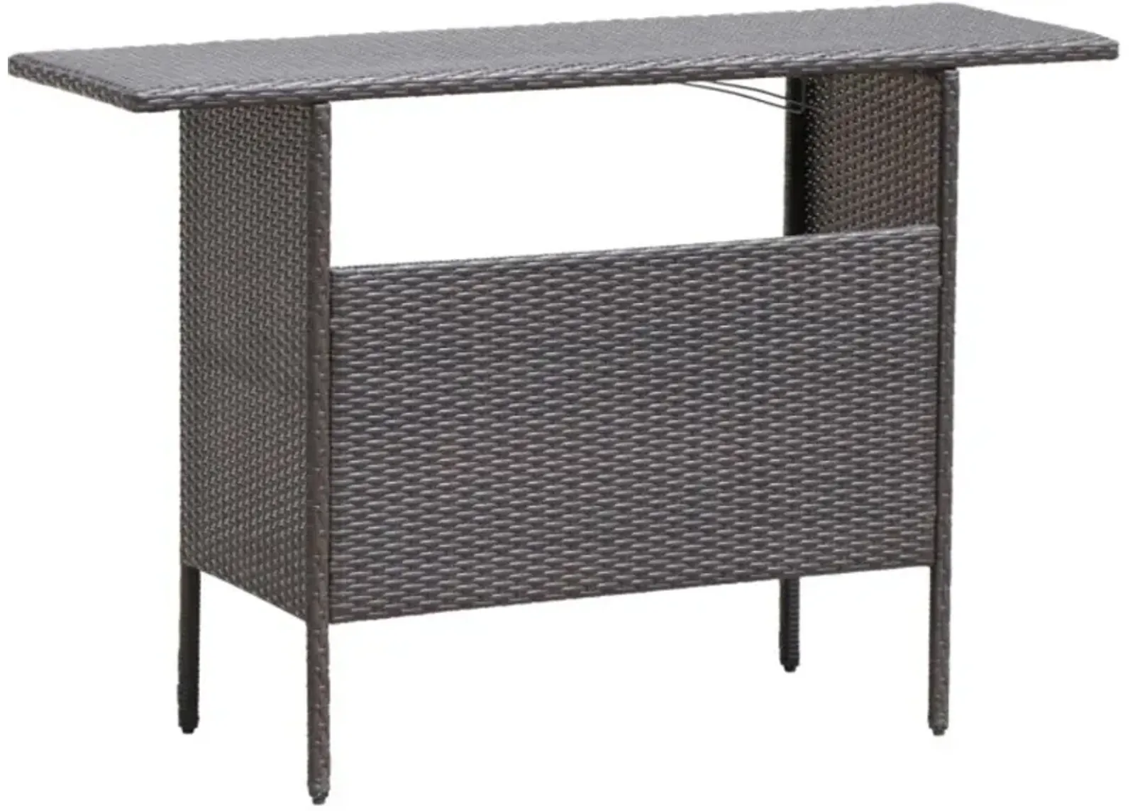 Hivvago Outdoor Wicker Bar Table with 2 Metal Mesh Shelves