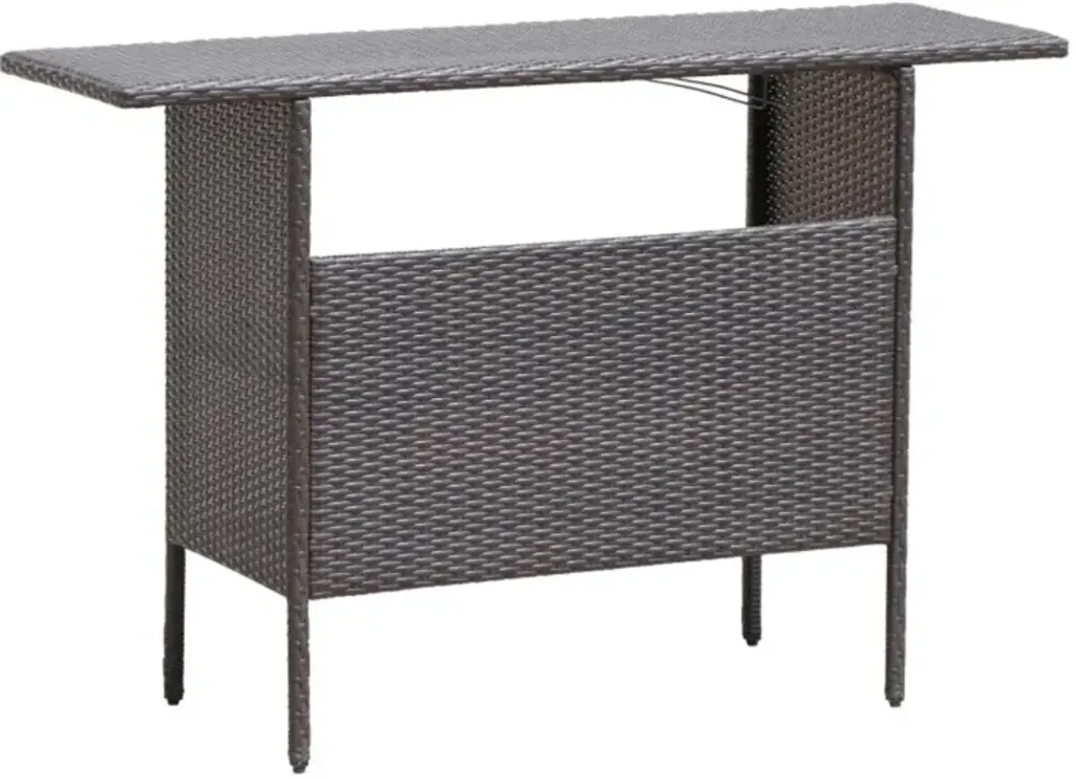 Hivvago Outdoor Wicker Bar Table with 2 Metal Mesh Shelves