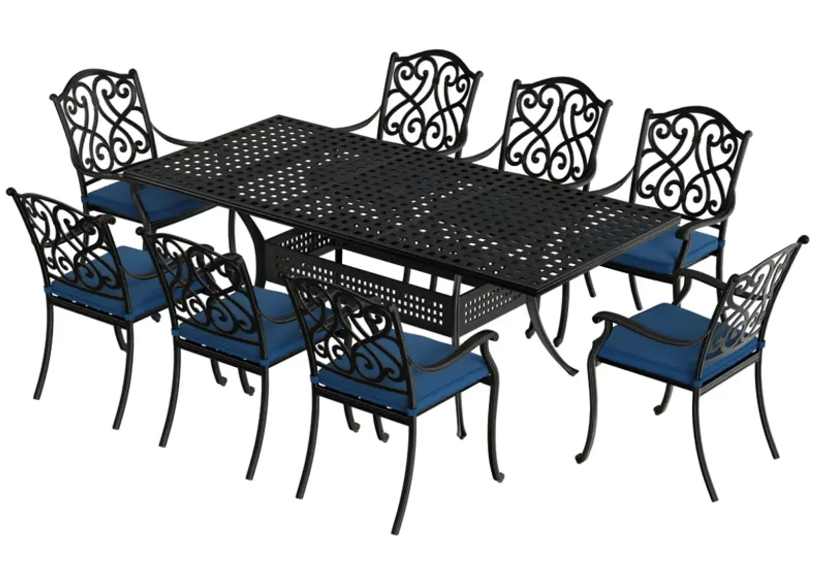 Mondawe 9 Piece Outdoor Dining Set Cast Aluminum with 1 Rectangle Expandable Table 8 Pieces Dining Chairs with Cushion Navy