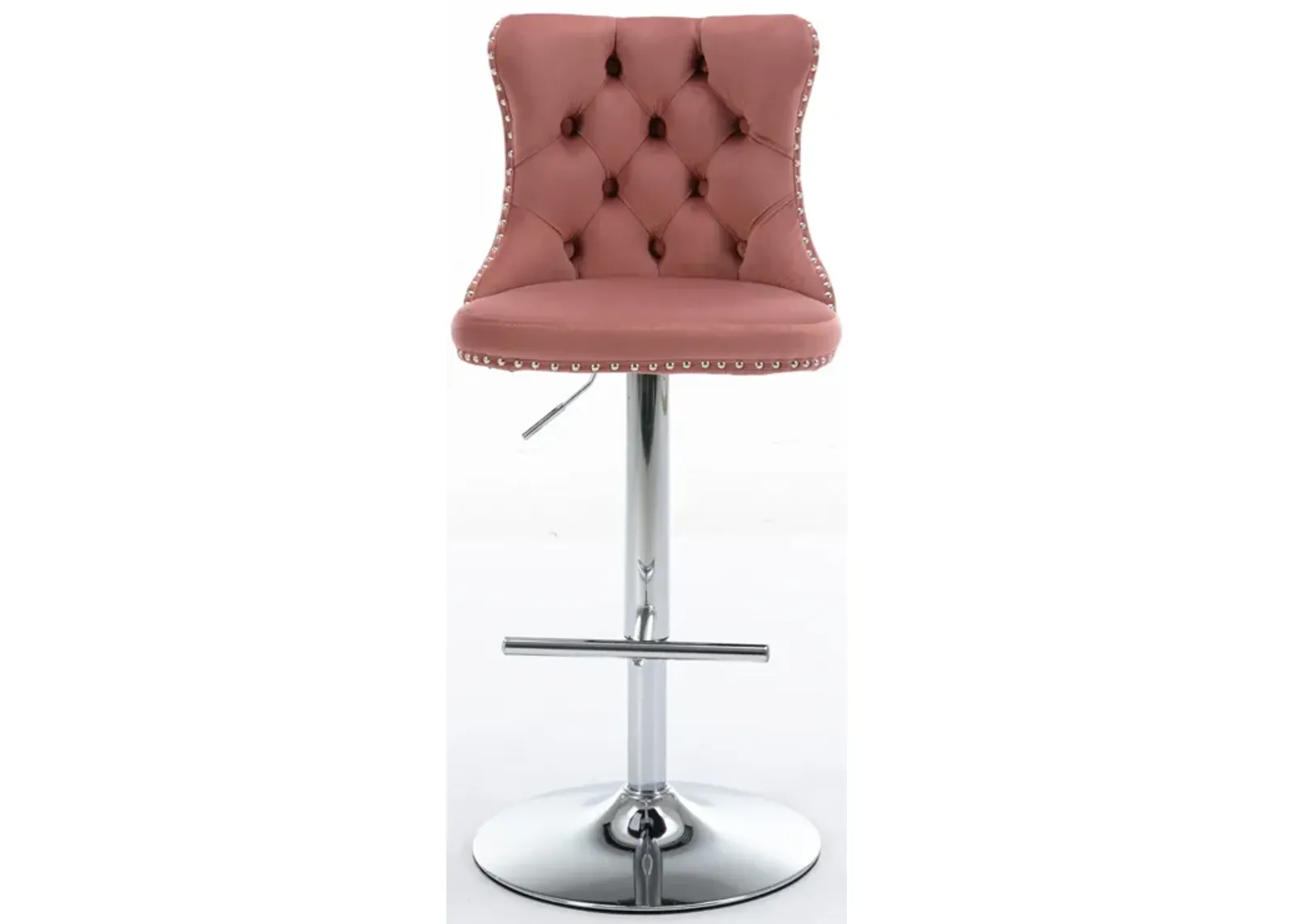 Modern Pink Velvet Swivel Barstools, Set of 2