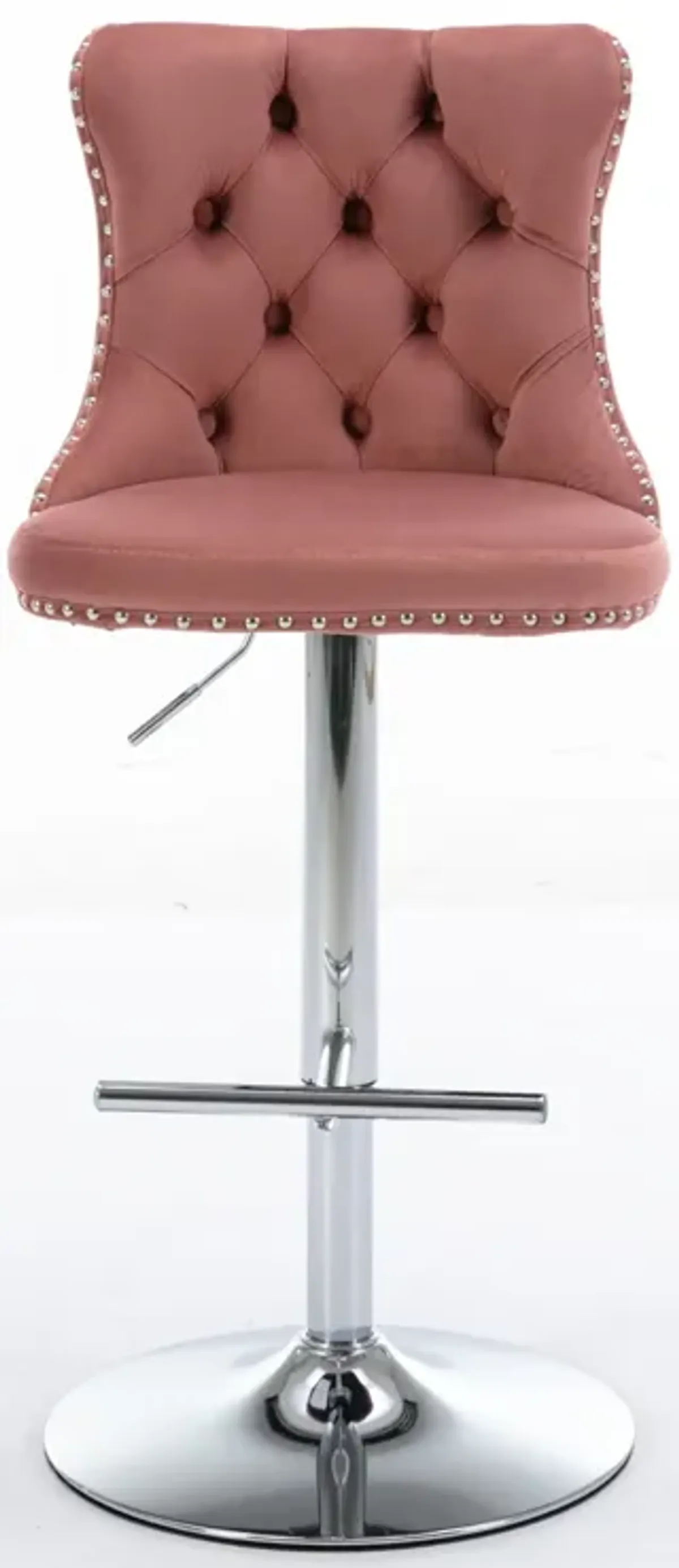 Modern Pink Velvet Swivel Barstools, Set of 2