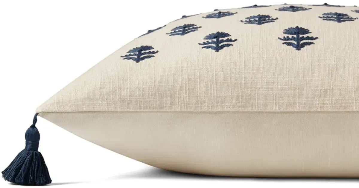 Addison PMH0051 Beige/Navy 22''x22'' Polyester Pillow by Magnolia Home by Joanna Gaines x Loloi