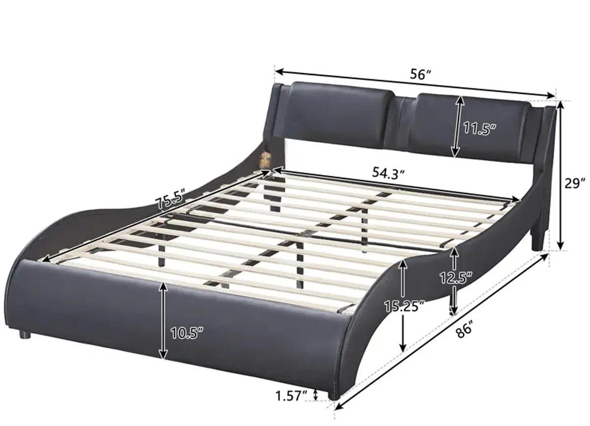 Merax Upholstered Faux Leather Platform Bed with LED Light