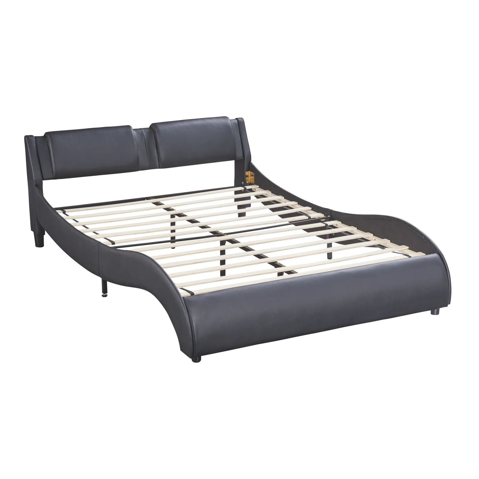 Merax Upholstered Faux Leather Platform Bed with LED Light