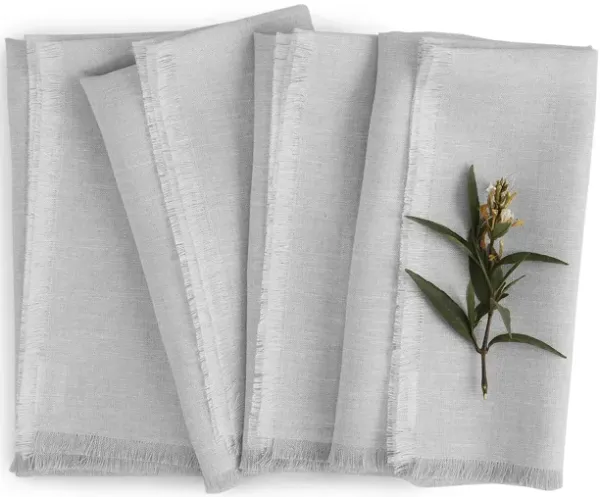 Solino Home 100% Pure Linen Dinner Napkins 20 x 20 Inch Set of 4 - Fringe