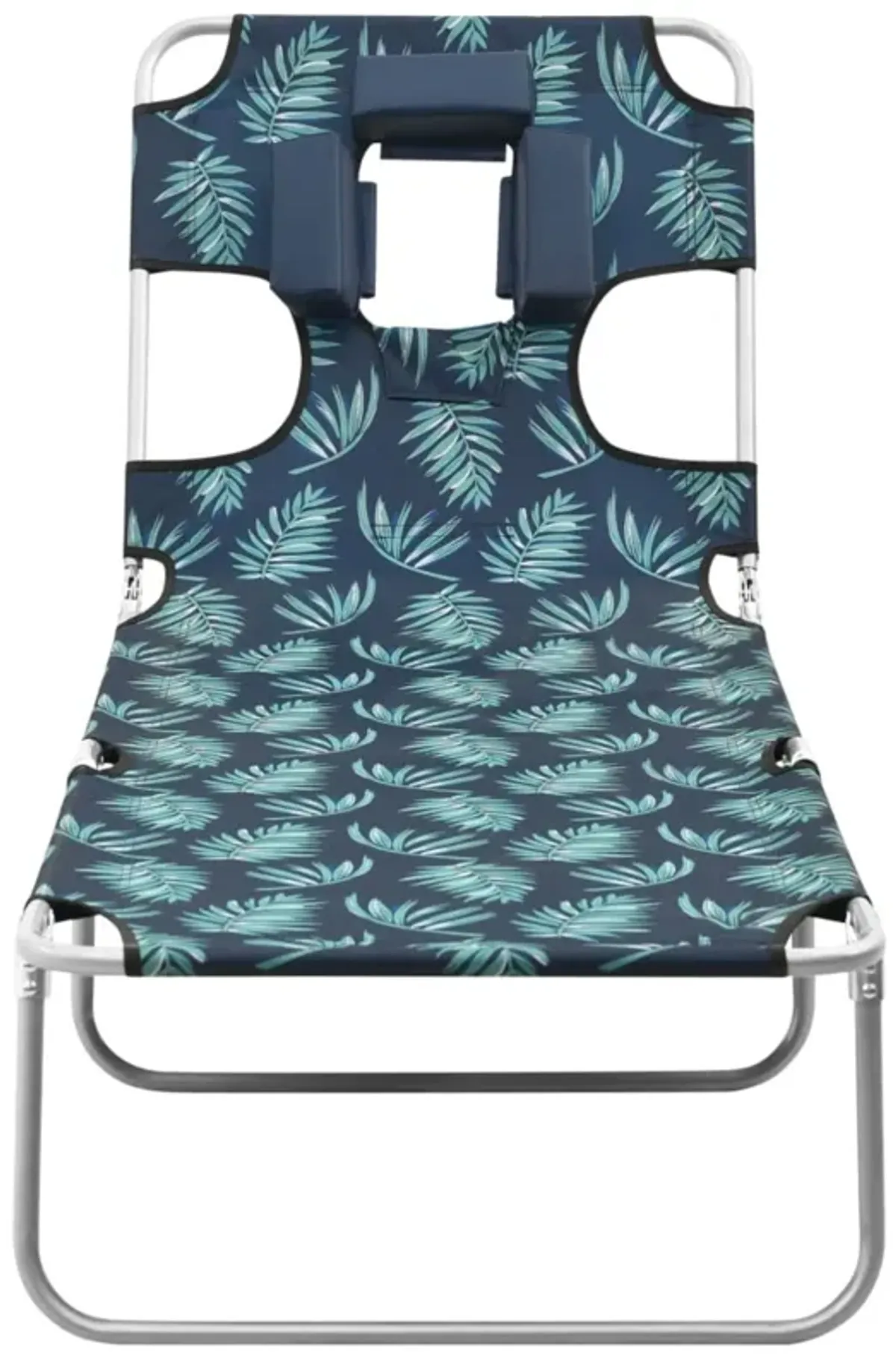 Folding Sun Lounger with Head Cushion Steel Leaves Print