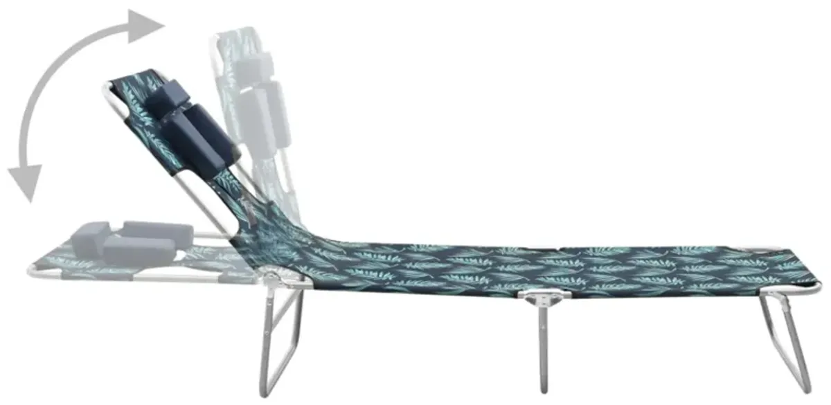 Folding Sun Lounger with Head Cushion Steel Leaves Print