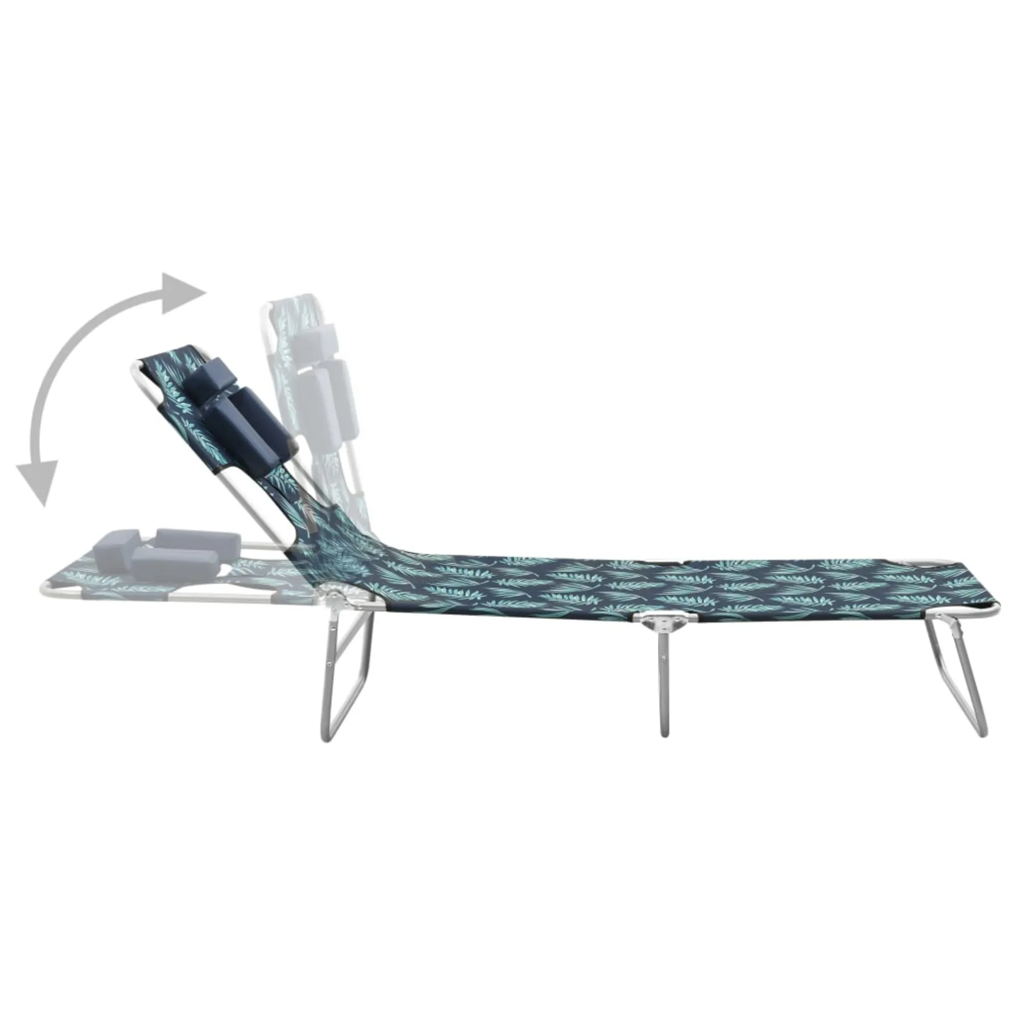 Folding Sun Lounger with Head Cushion Steel Leaves Print