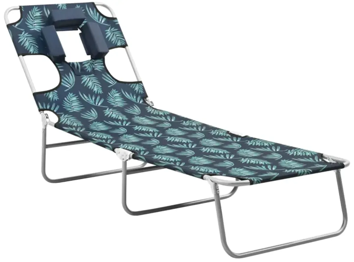 Folding Sun Lounger with Head Cushion Steel Leaves Print