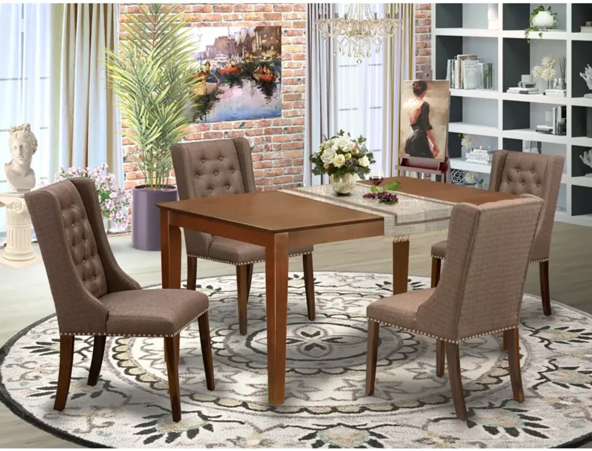 East West Furniture East West Furniture CNFO5-N8-18 5-Pc Kitchen Dining Room Set Includes 1 Rectangular Table and 4 Brown Linen Fabric Parsons dining room chairs with Button Tufted Back - Antique Walnut Finish