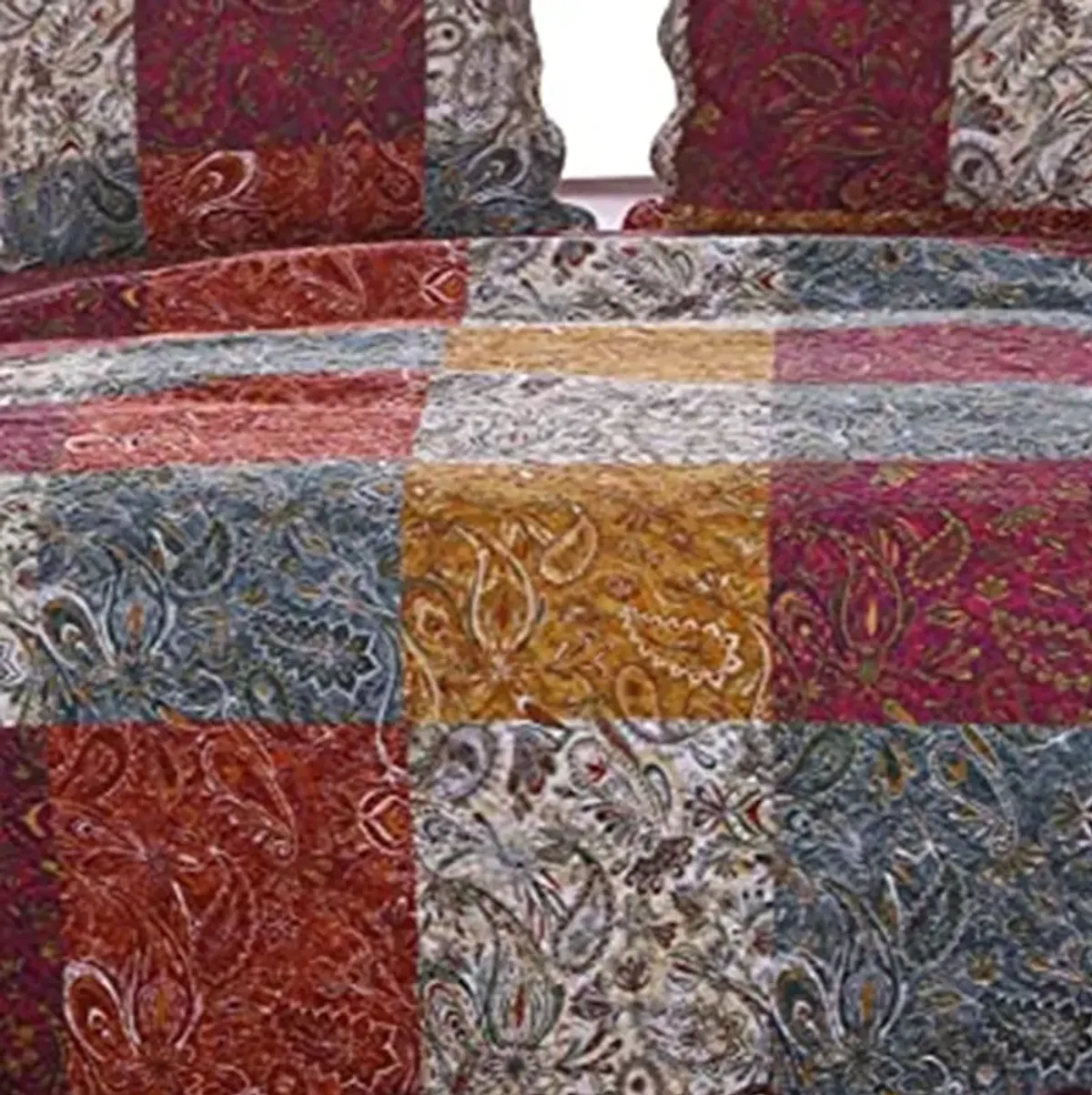 3 Piece Cotton King Size Quilt Set with Paisley Print, Multicolor - Benzara