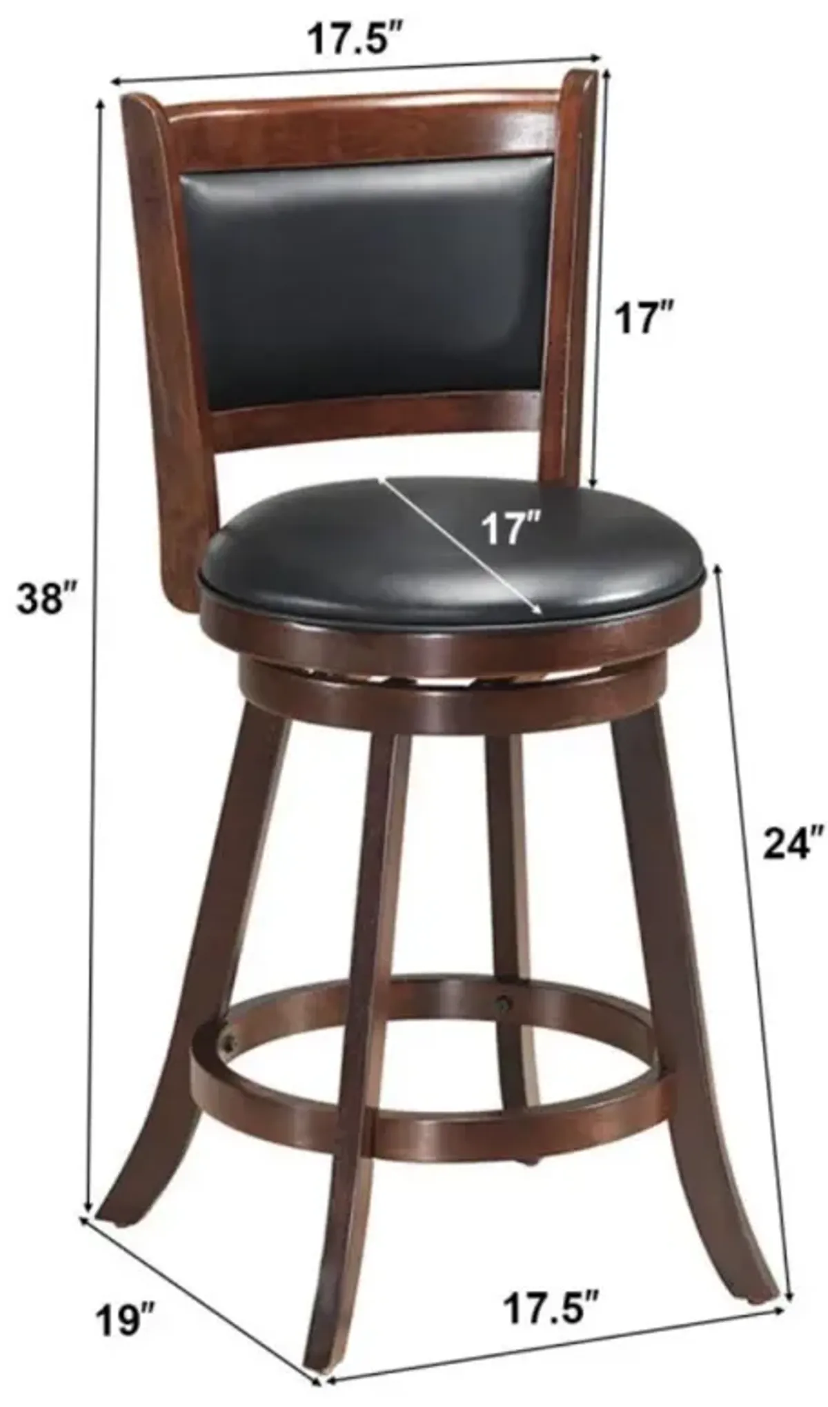 Hivvago 2 Pieces 24 Inch Swivel Counter Stool Dining Chair Upholstered Seat