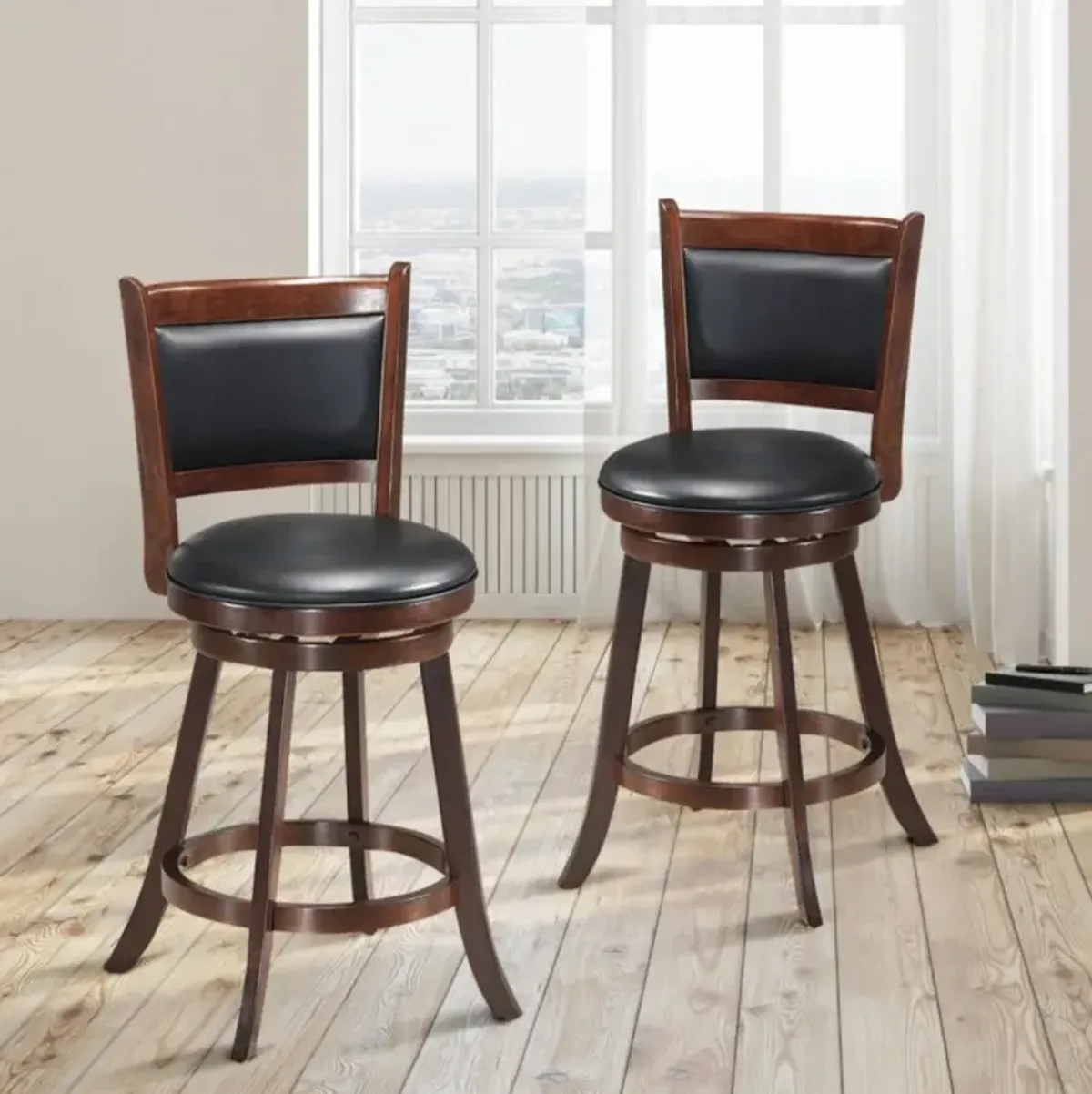 Hivvago 2 Pieces 24 Inch Swivel Counter Stool Dining Chair Upholstered Seat