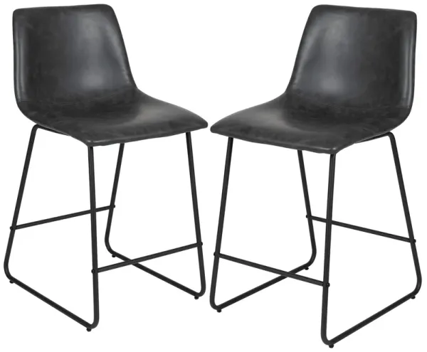 Flash Furniture Reagan 24 inch LeatherSoft Counter Height Barstools in Dark Gray, Set of 2