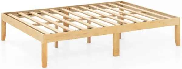 Wood Bed Frame with Wooden Slats Support and Rubber Wood Legs