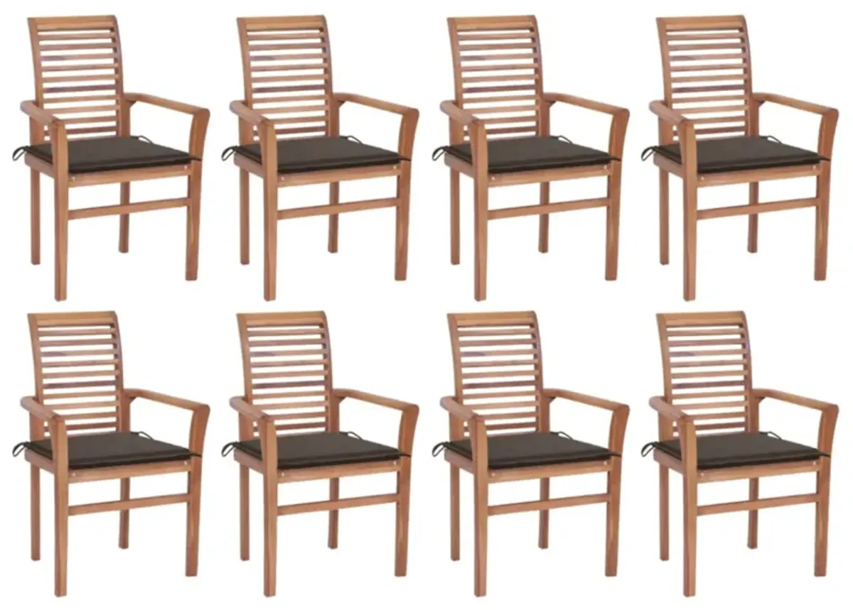 vidaXL Dining Chairs 8 pcs with Taupe Cushions Solid Teak Wood