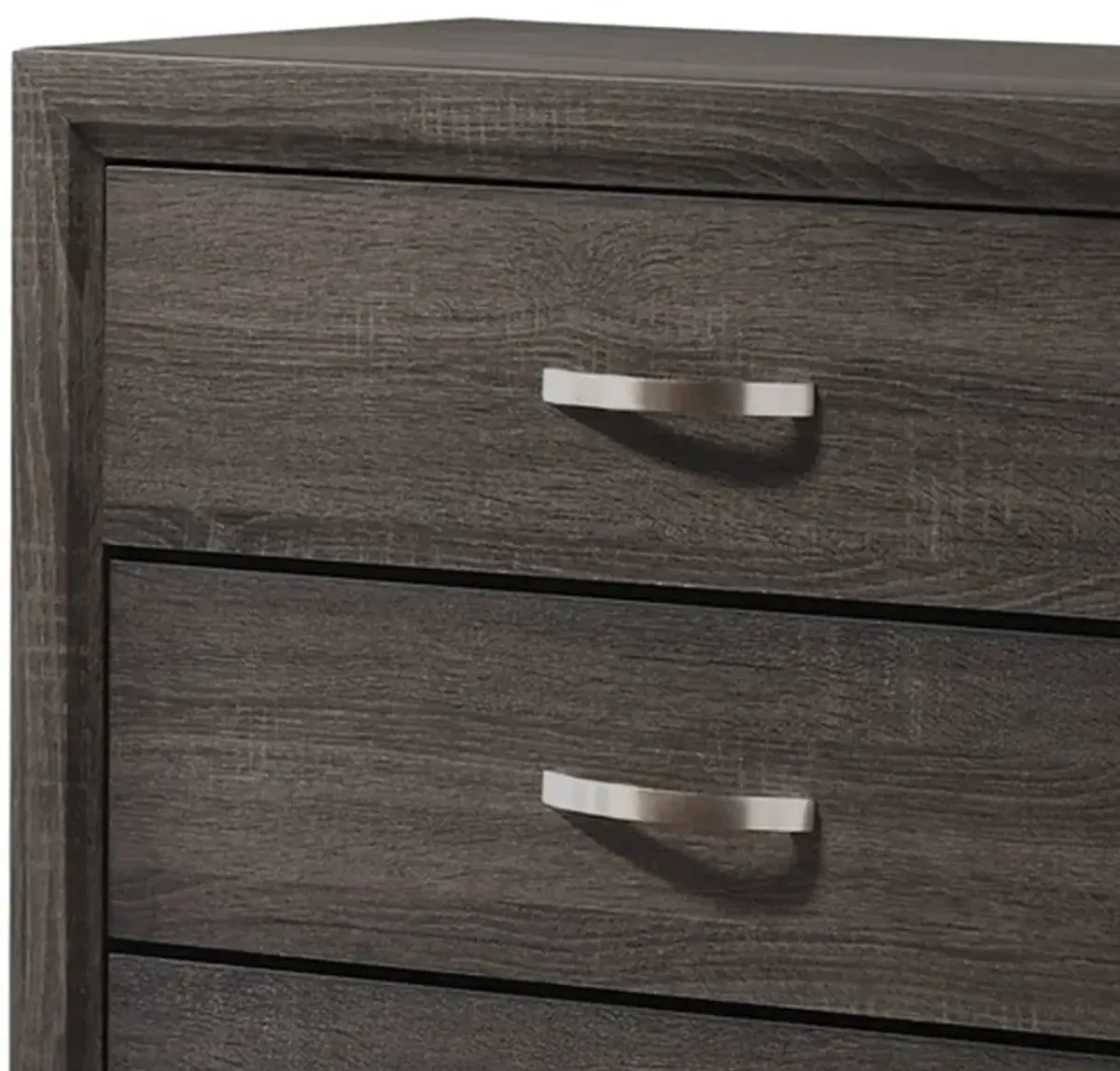 50 Inch Classic 5 Drawer Tall Dresser Chest with Metal Handles, Oak Gray-Benzara