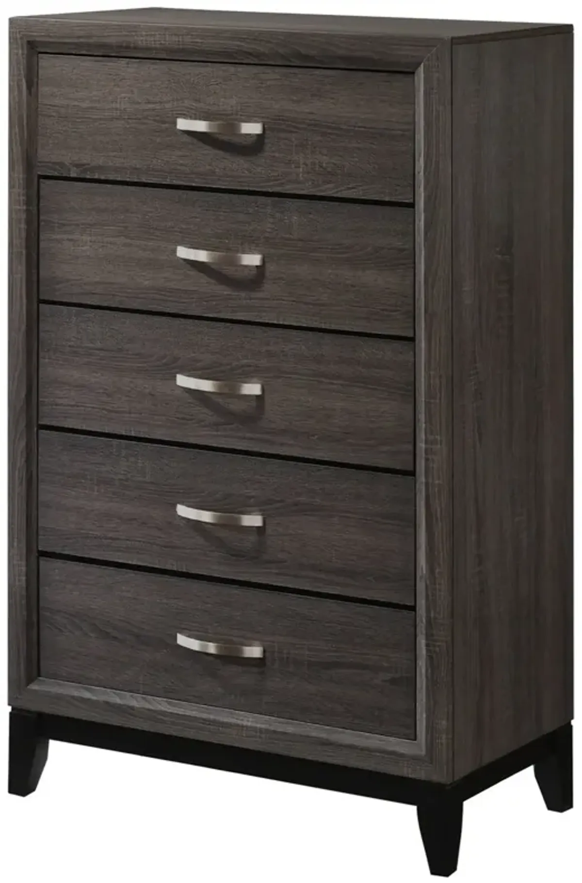 50 Inch Classic 5 Drawer Tall Dresser Chest with Metal Handles, Oak Gray-Benzara