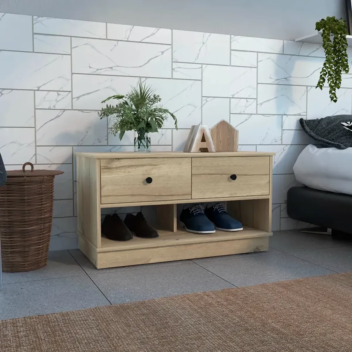 Storage Bench Beji, Living Room, Light Oak