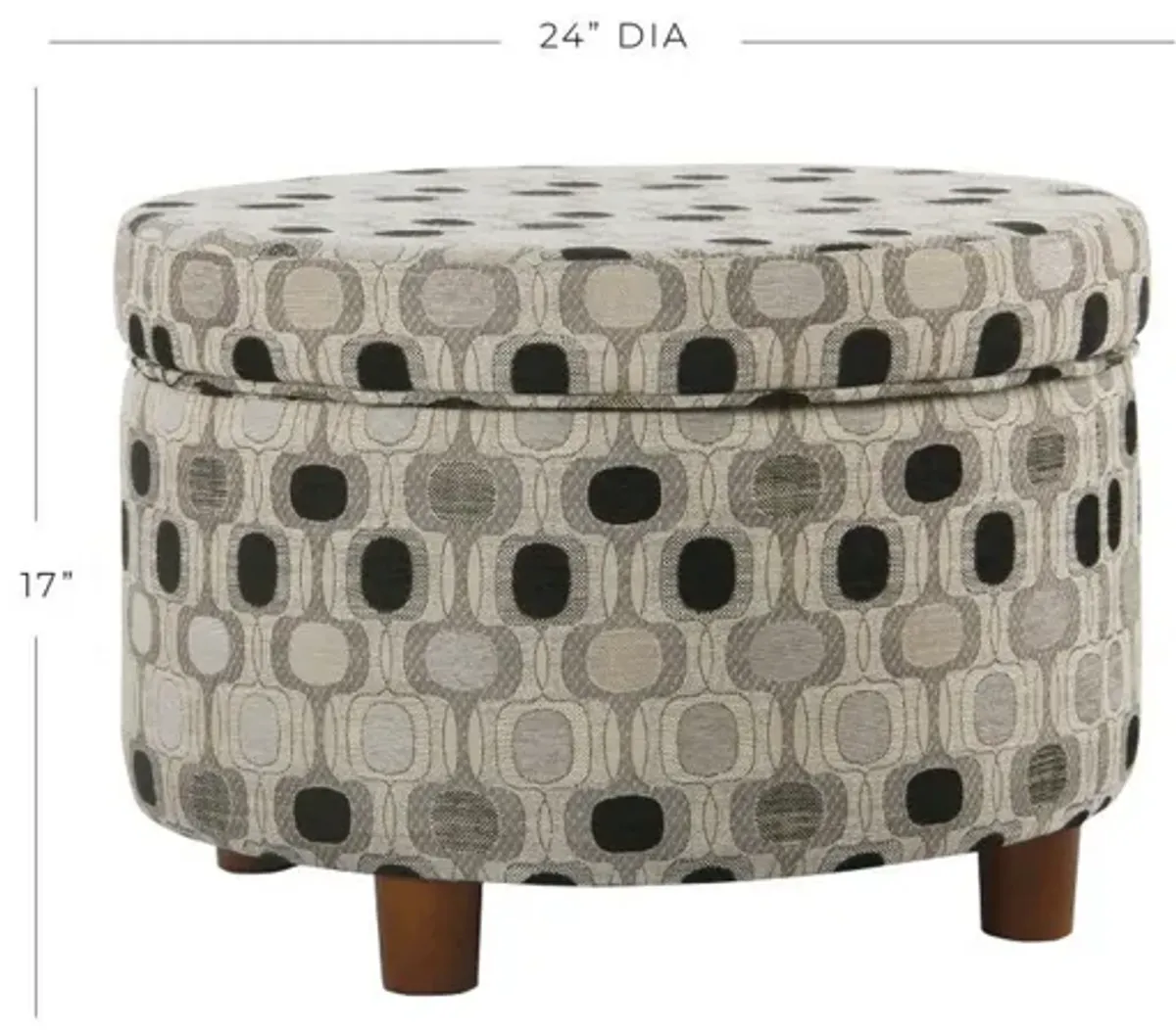 Wooden Ottoman with Geometric Patterned Fabric Upholstery and Hidden Storage, Multicolor - Benzara