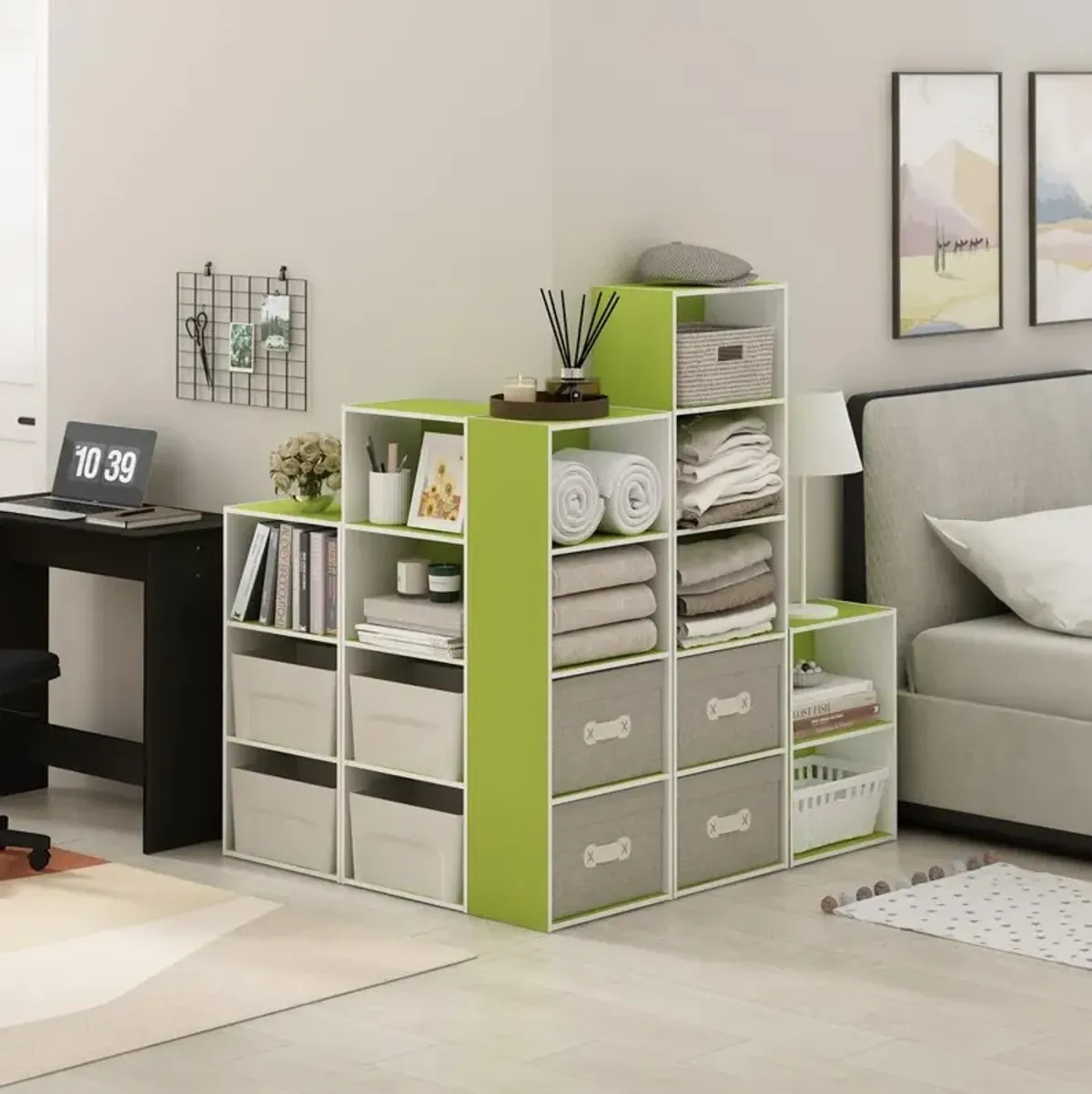 Furinno Luder 3-Tier Open Shelf Bookcase, Green/White