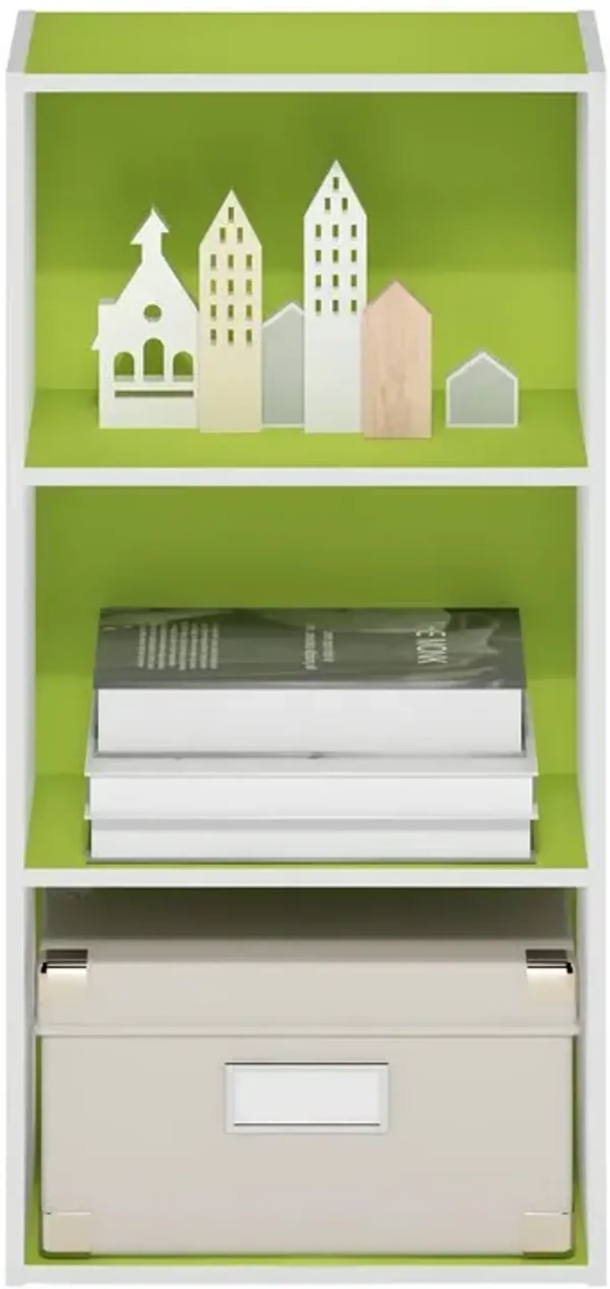 Furinno Luder 3-Tier Open Shelf Bookcase, Green/White