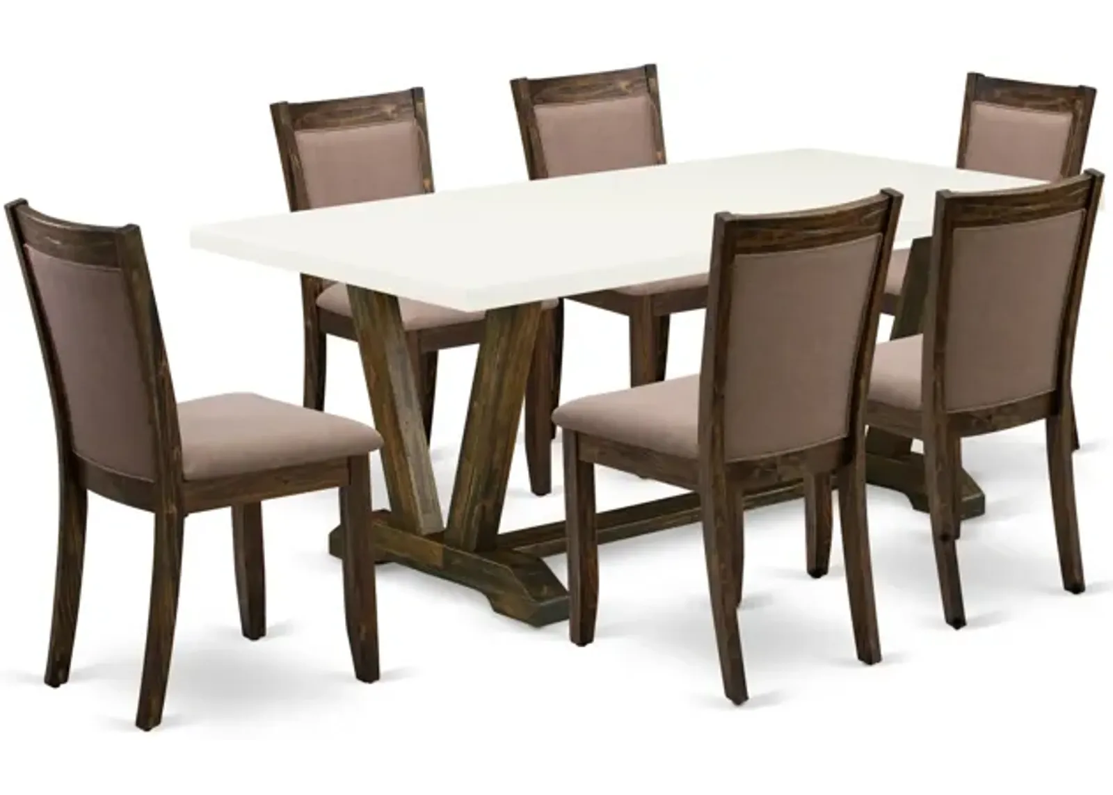 East West Furniture V727MZ748-7 7Pc Dinette Set - Rectangular Table and 6 Parson Chairs - Multi-Color Color