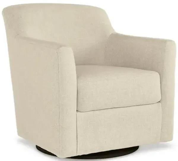 Leena 35 Inch Swivel Accent Chair, Soft Beige Linen Polyester, Reversible