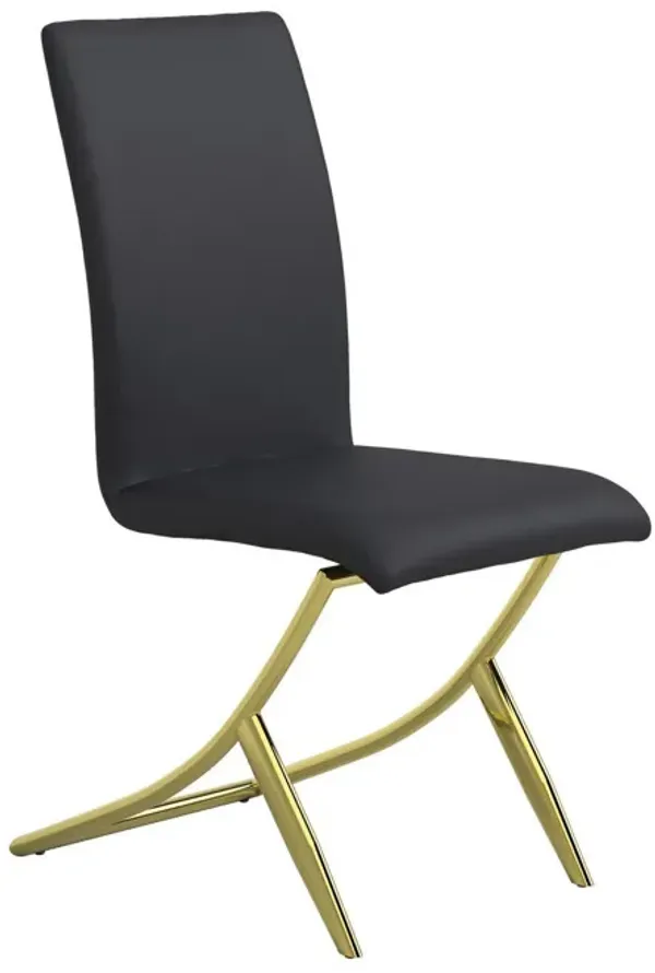 Side Chair with Cross Curved Metal Legs, Set of 4, Gold and Black-Benzara