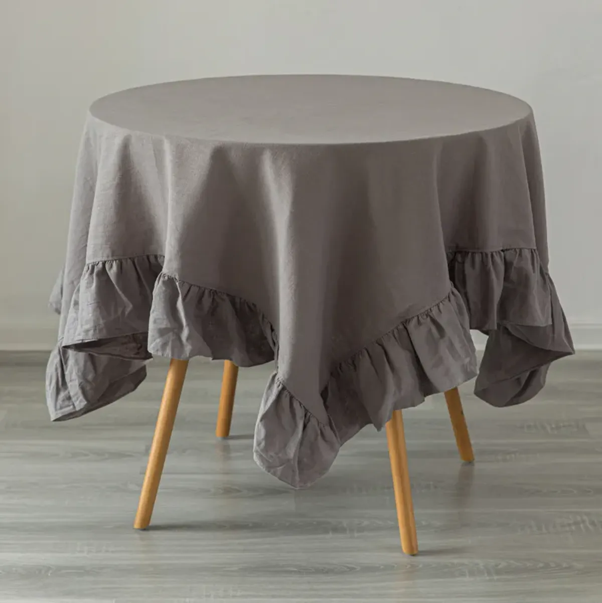 Deerlux 100% Pure Linen Washable Tablecloth with Ruffle Trim, 60" x 60" Square White