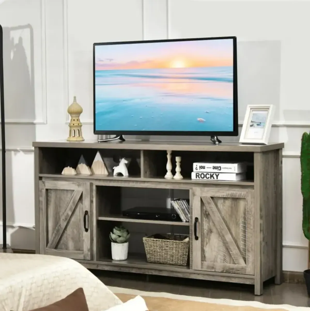 Hivvago 59 Inch TV Stand Media Center Console Cabinet with Barn Door for TV's 65 Inch