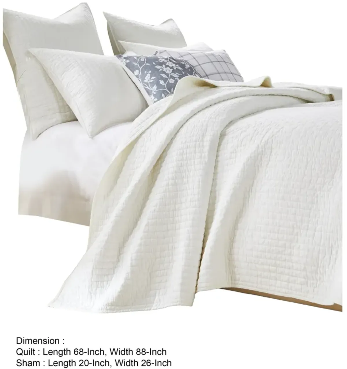 Xumi 2pc Twin Quilt and Pillow Sham Set, Channeled, Antique White Cotton - Benzara